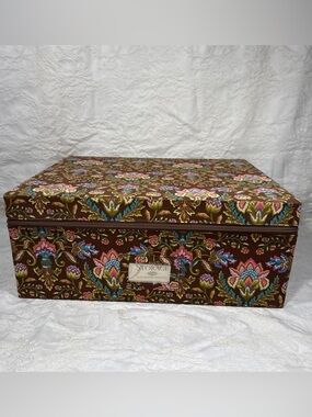 Vintage Raymond Waites Storage Box Paisley & Floral Fabric Zip Close 16” x 12”
